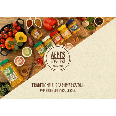 Aebi's Geschenk Box mit 5 Gewürzen, 1 Bratensauce, 2 Bouillons | Réka wein&mehr