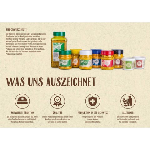 Aebi's Geschenk Box mit 5 Gewürzen, 1 Bratensauce, 2 Bouillons | Réka wein&mehr