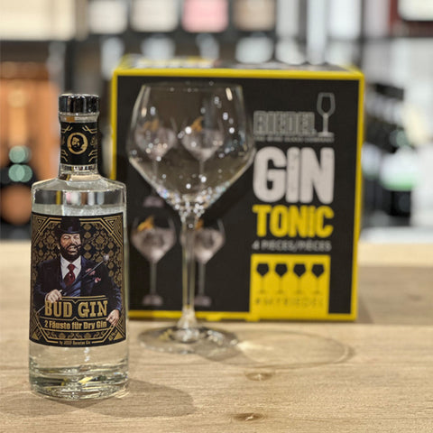 Gin Set Bud Spencer Dry Gin mit 4 Riedel Gin Gläser