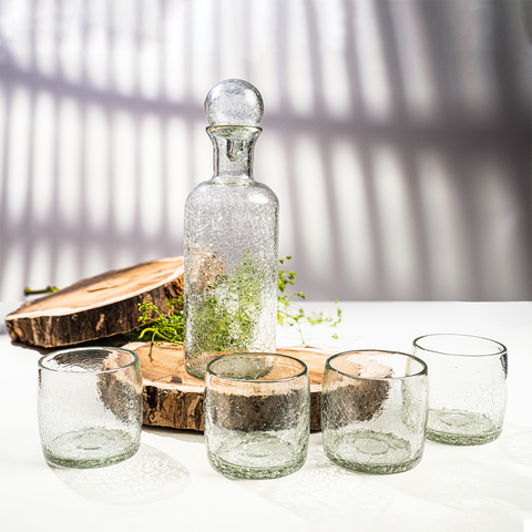 Set mit 6 Lella-Gläsern aus geblasenem und rissigem Glas - durchsichtig | Réka wein&mehr