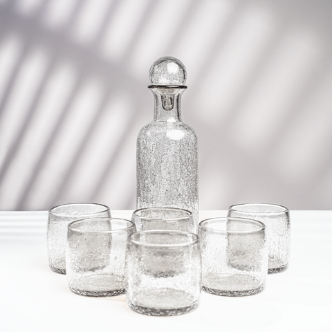 Set mit 6 Lella-Gläsern aus geblasenem und rissigem Glas - durchsichtig | Réka wein&mehr